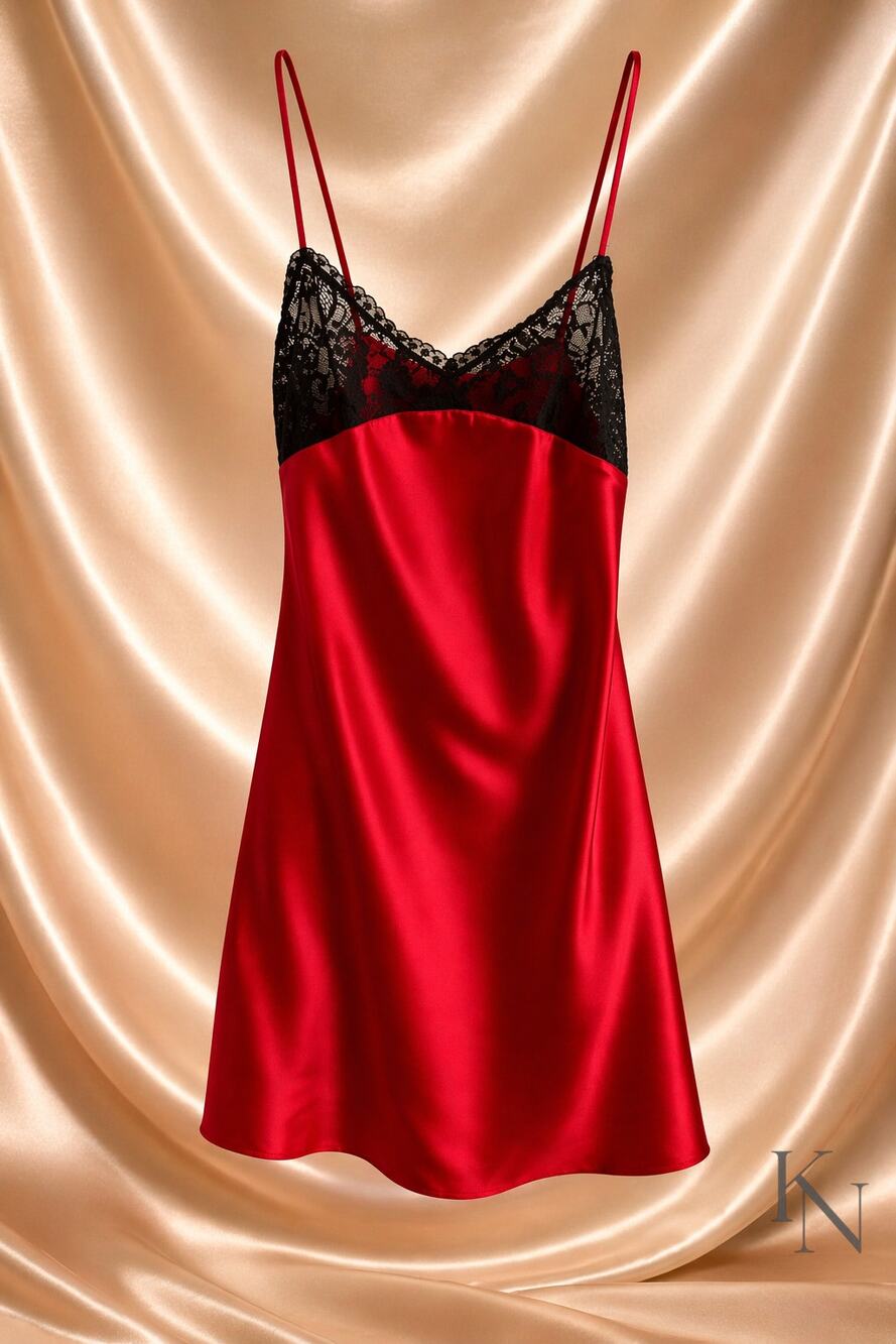 August Silk Red Silk & Lace Slip — Size Large